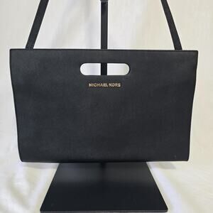 Michael Kors Tilda Black Saffiano Leather Clutch Convertible Shoulder Strap